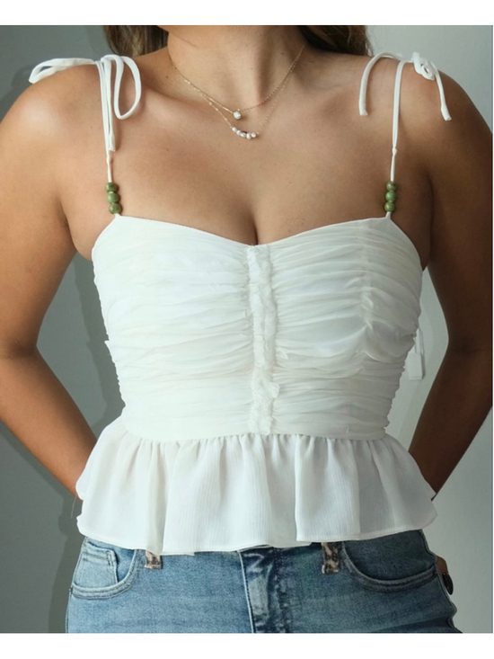 Parker Tops - NWT Coquette Romantic Parker Ivory Organza Beaded Ruched Cami Bustier Top SZ 8